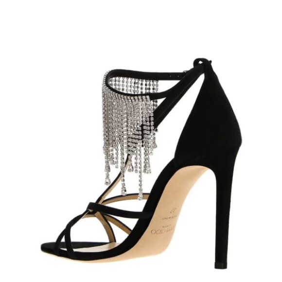 Jimmy Choo Bijou Suede Black Heels with Crystal Drape - Picture 5 of 8